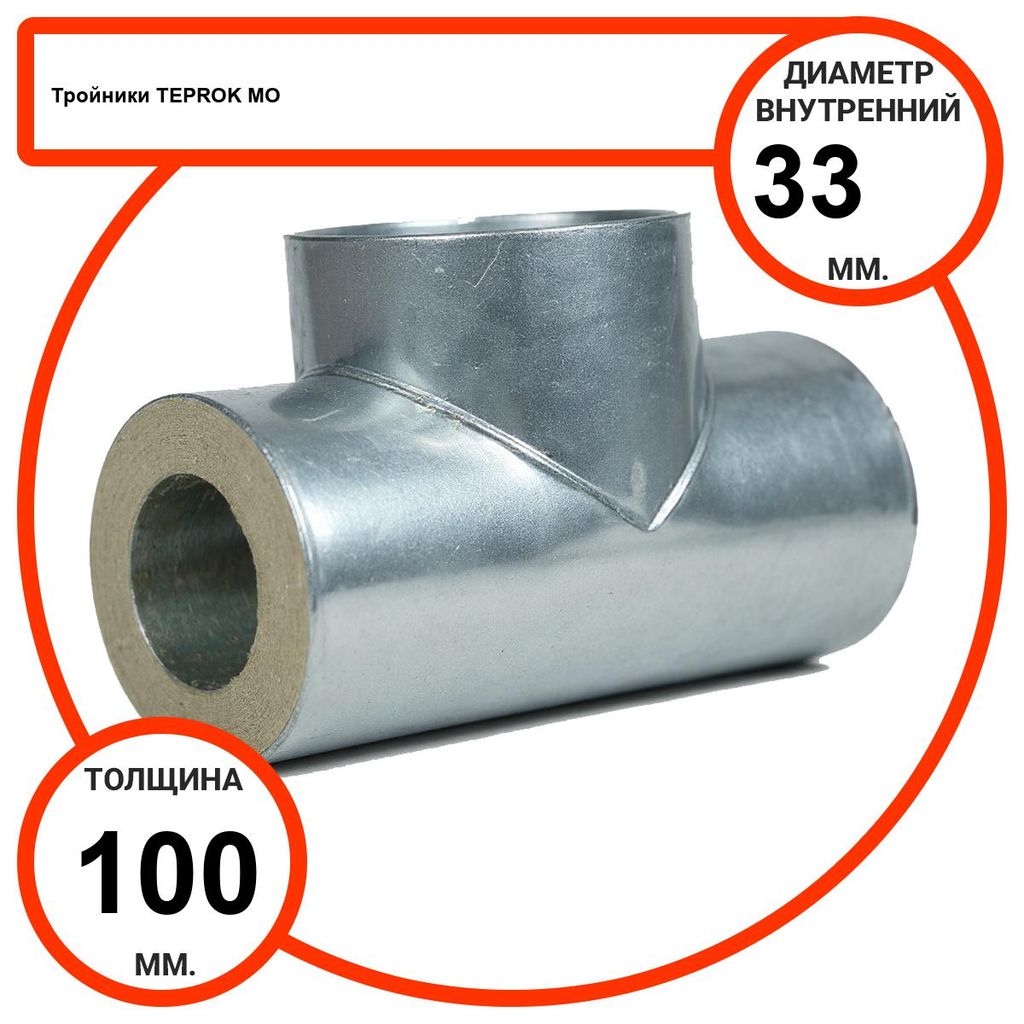 Тройник базальтовый D33-T100 MO-100 в оцинкованной окожушке толщиной 0,55мм